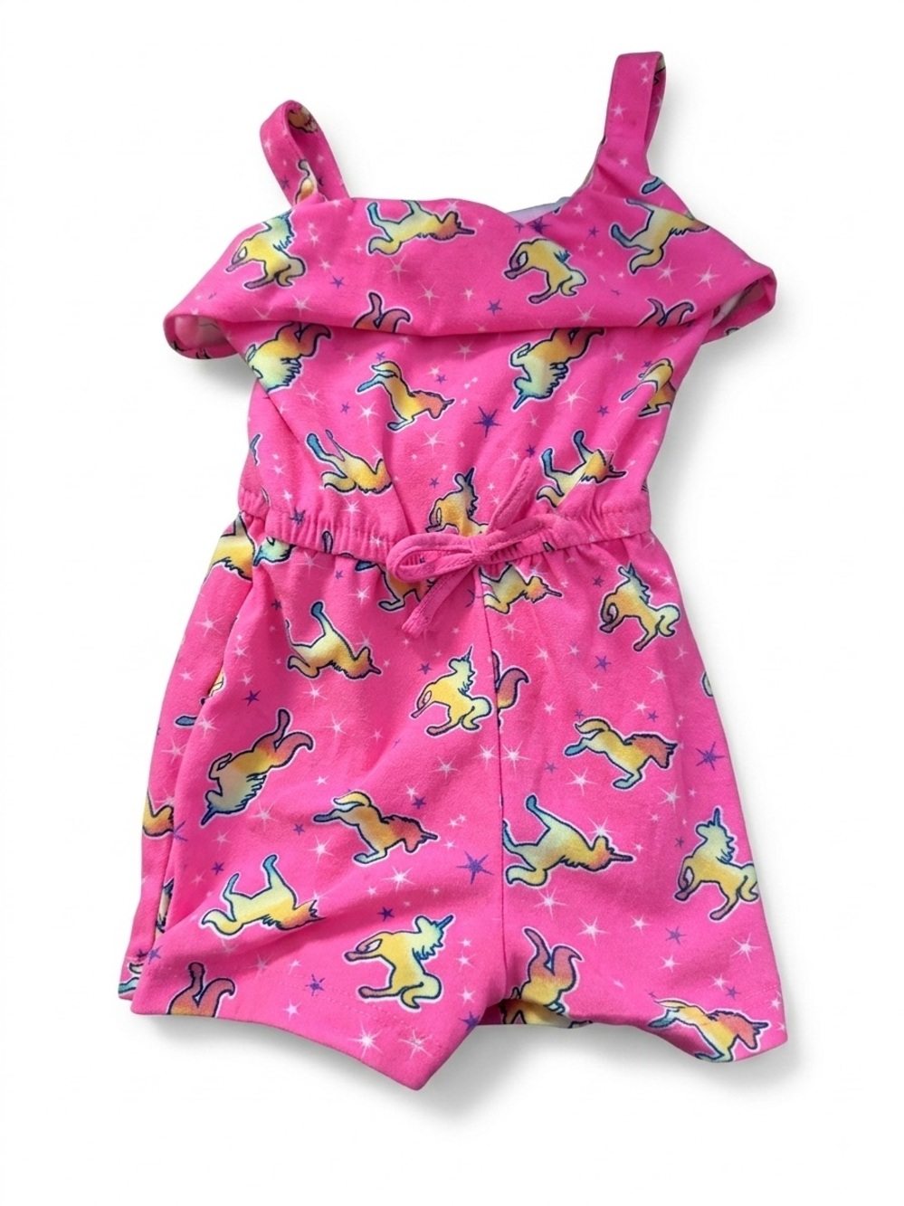 Girls' Pink Unicorn Print Romper